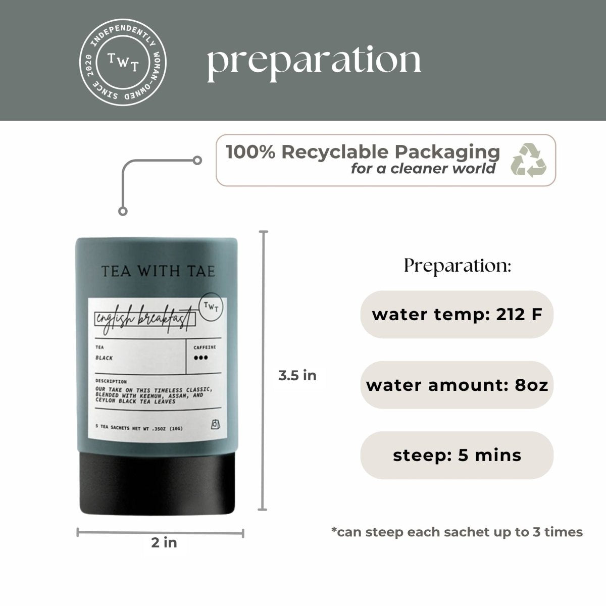 English Breakfast Mini Tea Tube (5 tea bags) - Tea with Tae