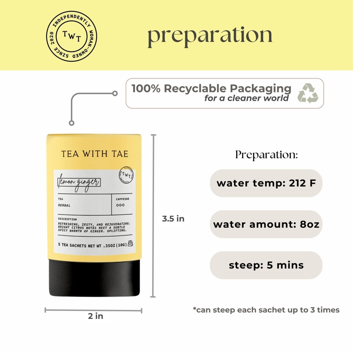 Lemon Ginger Mini Tea Tube (5 tea bags) - Tea with Tae