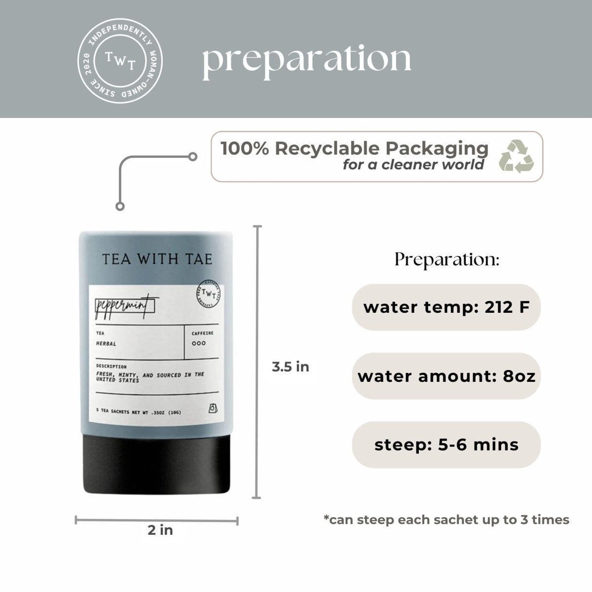 Peppermint Mini Tea Tube (5 tea bags) - Tea with Tae