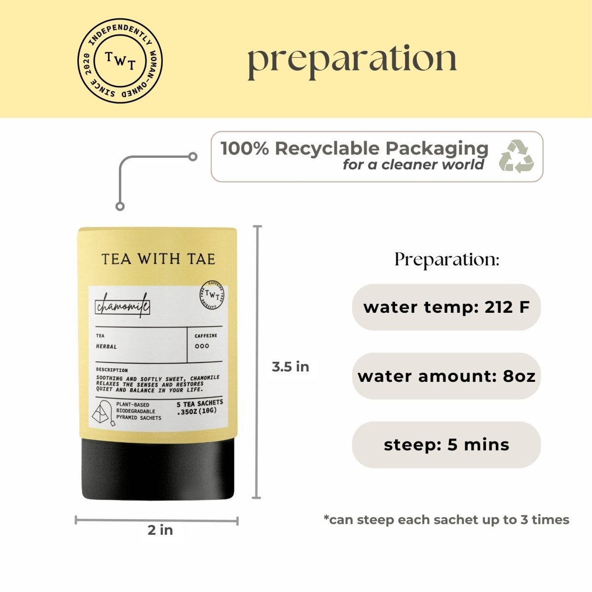 Chamomile Mini Tea Tube (5 tea bags) - Tea with Tae