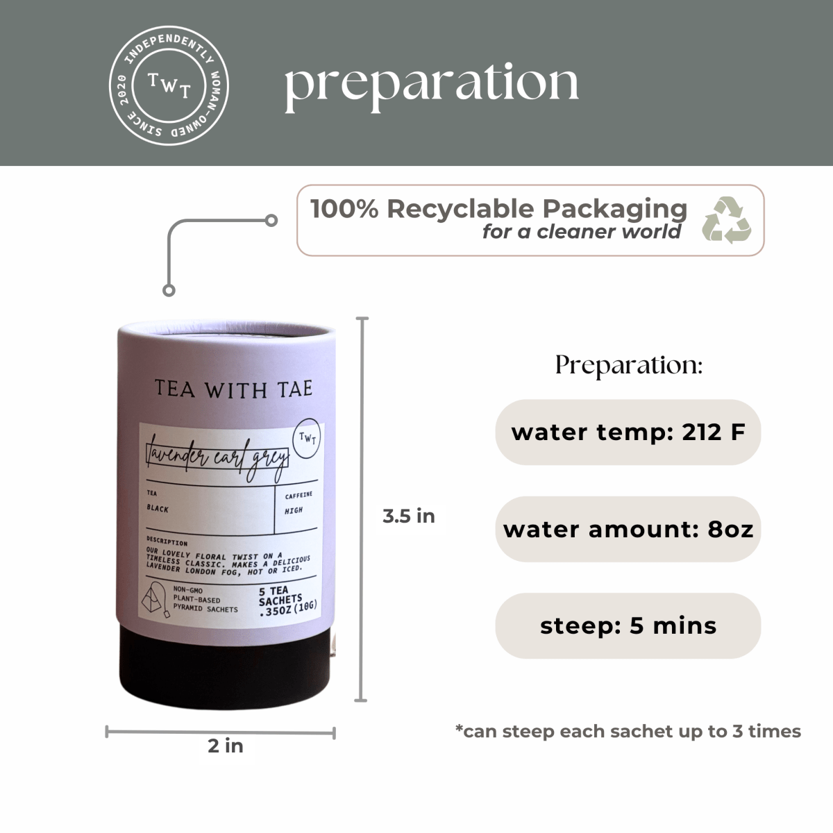 Lavender Earl Grey Mini Tea Tube (5 tea bags) - Tea with Tae