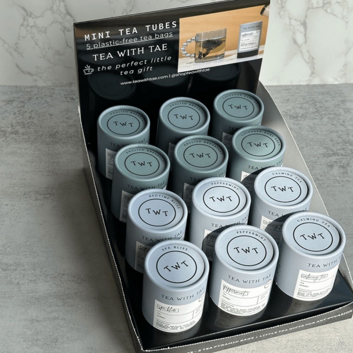 Mini Tea Tube Retail Display (holds 12 mini tea tubes) - Tea with Tae