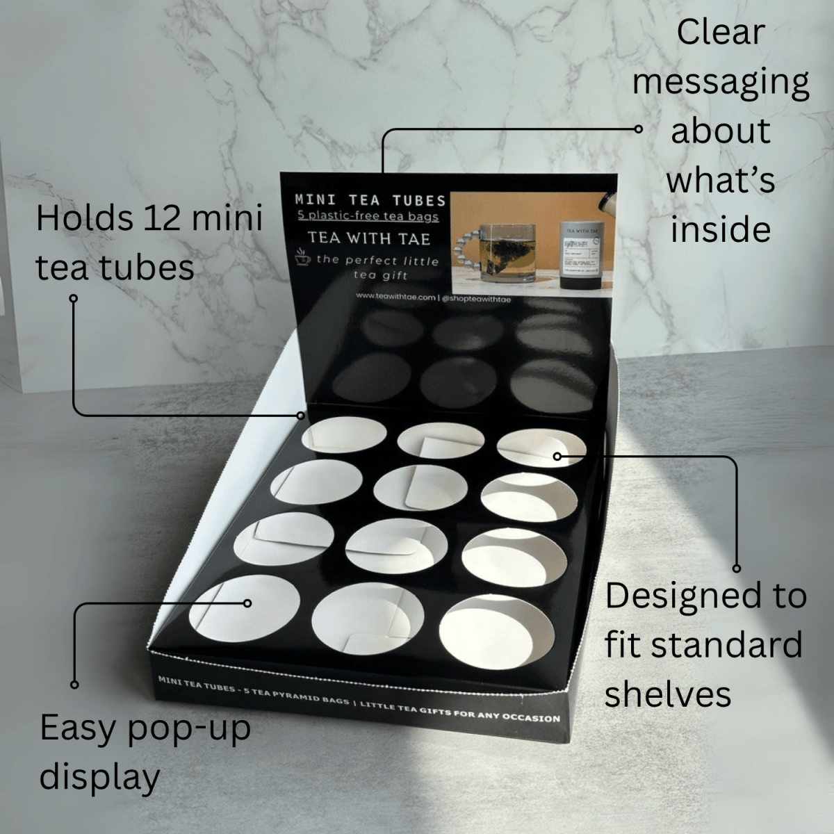 Mini Tea Tube Retail Display (holds 12 mini tea tubes) - Tea with Tae