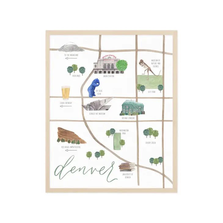 Denver Map Art Print (8x10) - Tea with Tae